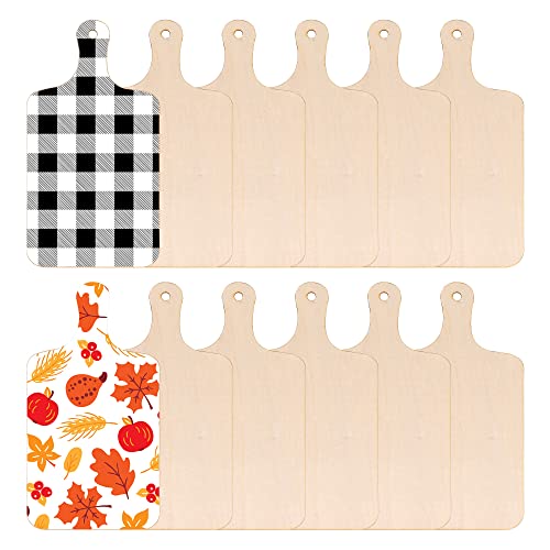 10 PCS Wood Craft Cutting Board Unfinished Mini Wooden Cutting Board DIY Blank Paddle with Handle Food Serving Board Chopping Board for Painting DIY