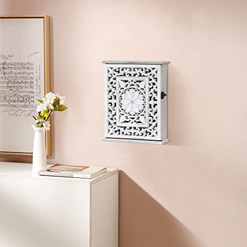 AHUONEL Wooden Key Holder for Wall, Key Box Key Cabinet, Key Hooks Wall Mounted Key Hangers Rustic Decorative Key Rack with 6 Key Hooks for Home AHUONEL