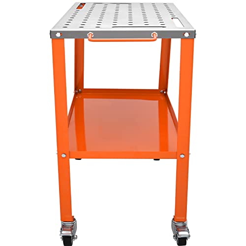 VEVOR Welding Table 36"x18", 1200lbs Load Capacity Steel Welding Workbench Table on Wheels, Portable Work Bench with Braking Lockable Casters, 4 Tool