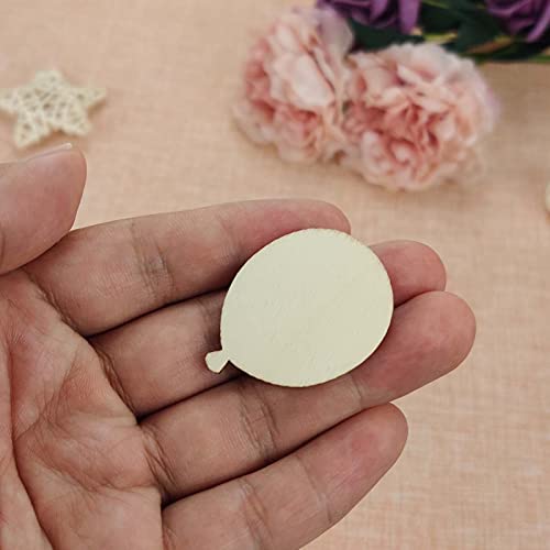 Creaides 50pcs Mini Balloon Wood DIY Crafts Cutouts Wooden Balloon Shaped Unfinished Wood Ornaments for DIY Projects Wedding Birthday Decorations Creaides