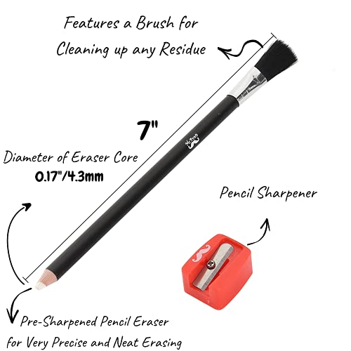 Mr. Pen- Eraser Pencil with Brush, 3 pcs, 2 Eraser Pencils with Brush and 1 Sharpener, Pencil Brush Eraser, Pencil Eraser with Brush, Eraser Pencils Mr. Pen