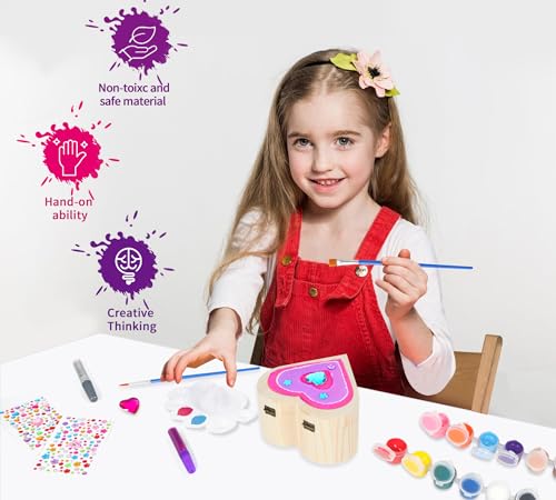 JOTIKO Paint Your Own Jewelry Box & Bracelets Making kit - Art & Crafts for Girls Kids Age 4-8 Christmas Birthday Gifts, 250 PCS Wooden Beads & Cute JOTIKO