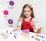 JOTIKO Paint Your Own Jewelry Box & Bracelets Making kit - Art & Crafts for Girls Kids Age 4-8 Christmas Birthday Gifts, 250 PCS Wooden Beads & Cute JOTIKO