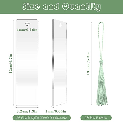 ZYNERY 60 Pcs Acrylic Bookmark Blanks, 30 Pcs Acrylic Bookmarks with 30 Pcs Tassels, Unfinished Transparent Bookmarks, Double Sided DIY Rectangle ZYNERY