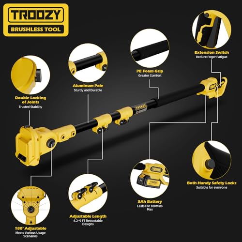 TROOZY Cordless Pole Saw & Mini Chainsaw 2-IN-1, 21V 3Ah Battery Powered 6 Inch Brushless Electric Rotatable Pole Saw, 15-Foot Max Reach & - WoodArtSupply