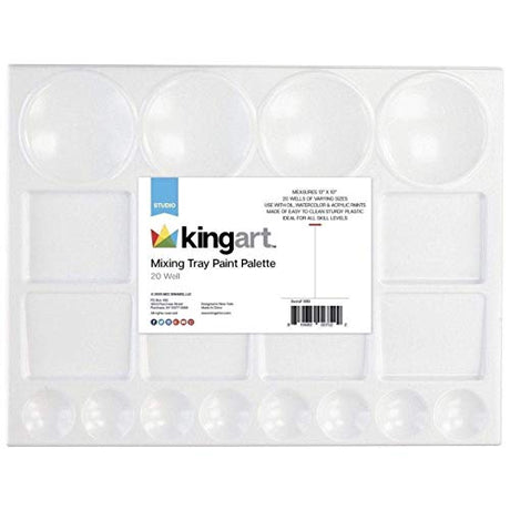 KINGART White Artist Palette & Knife Set 7 Piece - 4 Plastic Paint Palettes & 3 Palette Knives in Assorted Sizes, Use with Acrylic, Watercolor & More KINGART