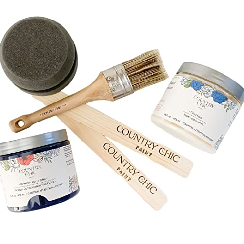 Country Chic Paint Furniture Painting Kit for Beginners Eco-Friendly DIY Chalk Style Furniture Paint, Paint Brush, & Durable Clear Top Coat Bundle - Country Chic Paint