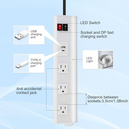 USDGTKN 14'' Under Cabinet Lights,Combo Power bar, Under Tool Cabinet Lights,Two 20W Fast Charge Ports,3000k Warm Eye Friendly Suitable for - WoodArtSupply