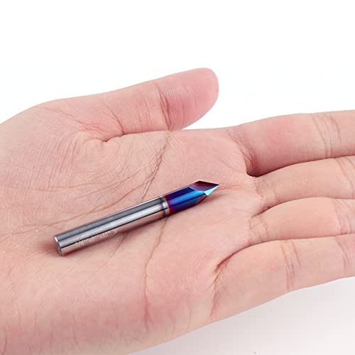 EANOSIC 60 Degree V Groove Router Bit 1/4 Inch Shank, 3-Flute Nano Blue Coated Solid Carbide V Router Bit for CNC Engraving and Chamfering EANOSIC