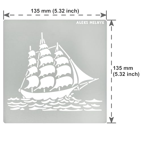 Aleks Melnyk No.475 Metal Stencil, Sailing Ship, Pirate Transport, Small Stencil, 1 PC, Template for Wood Burning, Engraving, Crafting, Scrapbook - WoodArtSupply