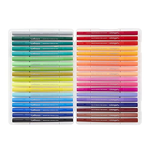  KINGART STUDIO Dual Tip Brush Pen Art Markers with Fineliner,  Unqiue Colors, Set of 36