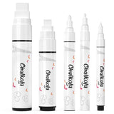 Chalkola 5 White Chalk Markers for Chalkboard Signs, Blackboard, Car Window, Bistro, Glass | 5 Variety Pack - Thin, Fine Tip, Bold & Jumbo Size Chalkola