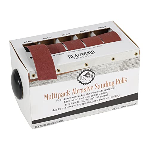 DCT Abrasive Paper 5pc Sand Paper Variety Pack with Dispenser – 150, 240, 320, 400, 600 Grit Aluminum Oxide Sandpaper Deadwood Crafted Tools