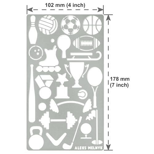 Aleks Melnyk #13 Metal Journal Stencil, Sport, Stainless Steel Stencil 1 PCS, Template Tool for Wood Burning, Pyrography and Engraving, Scrapbooking, - WoodArtSupply