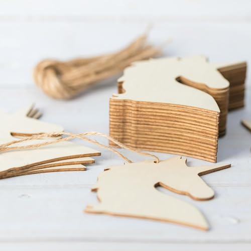 Unicorn Head Hanging Wood Animal Head Shape Unfinished Wood with Twines Unicorn Shape DIY Craft Ornament for Christmas Wedding Birthday Birthday Lamantery