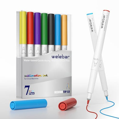 Welebar 1.0 Tip Infusible Pens for Cricut Maker/Maker 3/Explore 3/Air 2/Air, 7 Pack Assorted Sublimation Ink Pens for Mugs, T-shirt, DIY Crafts