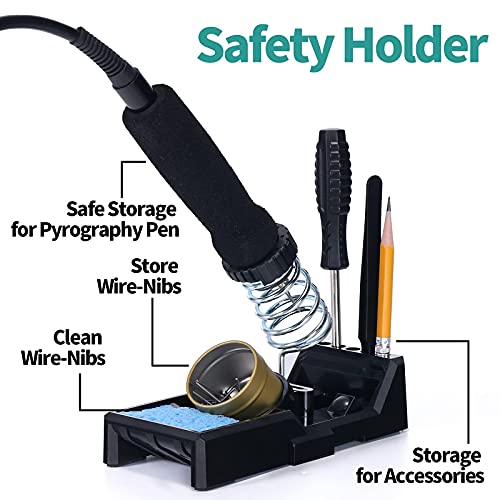 YIHUA 939-II Wood Burning Kit Station Pyrography Pen 250~750℃/482~1382℉ Temperature Adjustable with 20 Wire Nibs, 1 Stable Pen Holder, 2 Stencils, 2 YIHUA