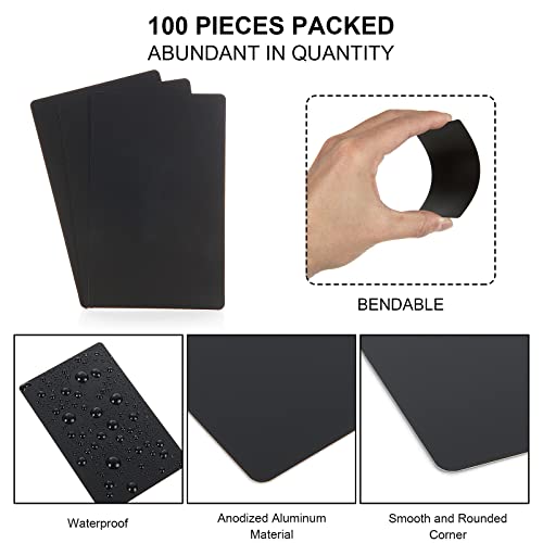 FVIEXE 100PCS Metal Business Card Blanks for Laser Engraving, 0.21mm Thick Black Anodized Aluminum Business Cards Name Cards Metallic DIY Gift Cards