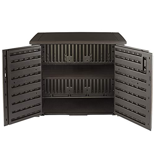 Rubbermaid Extra Large Decorative Patio Storage Cabinet, Weather Resistant, 123 Gal., Dark Teakwood, for Garden/Backyard/Home/Pool Rubbermaid