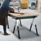 YITAHOME Saw Horses 2 Pack Folding, 8 Speed Adjustable Legs Sawhorse Stand, 4 x 4 Metal Top, Heavy Duty Pro Bench for Woodworking, Carpenters, YITAHOME