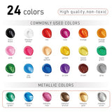 REALART Bulk Acrylic Paint 24 Colors (2oz/Bottle) with 10 Canvas and 10 Brushes Gloss Acrylic Paint Set Acrylic Paints for Canvas Painting Craft REALART