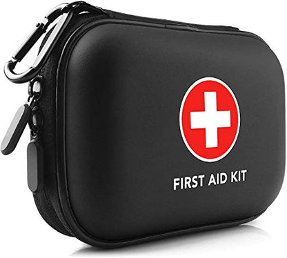 Mini First Aid Kit, 100 Pieces Water-Resistant Hard Shell Small Case - Perfect for Travel, Outdoor, Home, Office, Camping, Hiking, Car (Black) - WoodArtSupply