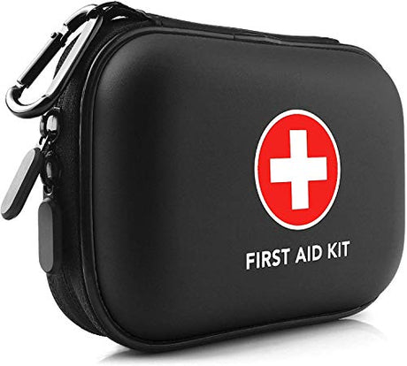 Mini First Aid Kit, 100 Pieces Water-Resistant Hard Shell Small Case - Perfect for Travel, Outdoor, Home, Office, Camping, Hiking, Car (Black) THRIAID