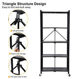 HealSmart 5-Tier Heavy Duty Foldable Metal Rack Storage Shelving Unit with Wheels Moving Easily Organizer Shelves Great for Garage Kitchen, Black HealSmart