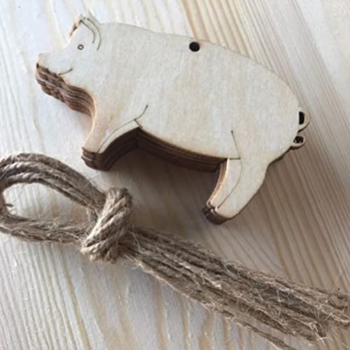 SOIMISS 10pcs Wood Pigs Pieces Embellishments Unfinished Wood Chips Wooden Animal Cutouts DIY Craft Name Tags Slices Patches Pendant with Ropes SOIMISS