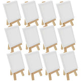U.S. Art Supply 2" x 3" Stretched Canvas with 5" Mini Natural Wood Display Easel Kit (Pack of 12), Artist Tripod Tabletop Holder Stand - Painting U.S. Art Supply