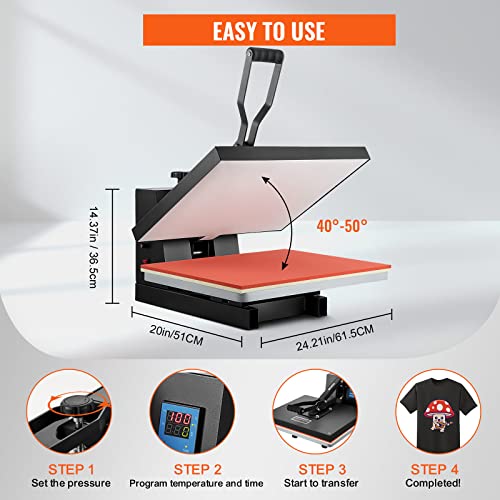 VEVOR Heat Press 16x20, 1700W Power Heat Press Machine, Fast Heating, High Pressure Heat Press Machine for T-Shirt, Digital Industrial Sublimation VEVOR