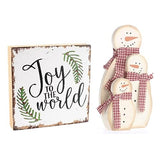 Holiday Joy Rustic Wood Block Sign and Snowman Family 2 Piece Set by Factory Direct Craft for Winter Decorating and Primitive Christmas Displays Factory Direct Craft