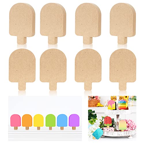 Whaline 8Pcs Wooden Popsicle Cutouts Unfinished Table Wooden Signs Ice Lolly Shaped Craft Tags Slice Ornament for Summer Tiered Tray Decor Home - WoodArtSupply