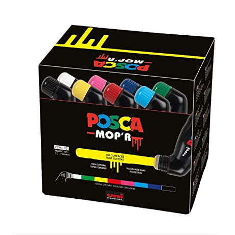 Multicolor Posca Markers Set, Mop'R Posca Paint Markers with XXL 3-19mm Round Tip for Any Surface, ACMI-Certified Non-Toxic Formula, Uni Posca MOPR Uni Posca