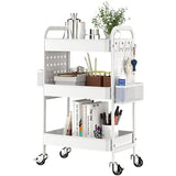 TOOLF 3-Tier Rolling Cart, Metal Utility Storage Cart with DIY Pegboards, Art Craft Trolley with Baskets Hooks, Organizer Serving Cart Easy Assemble TOOLF