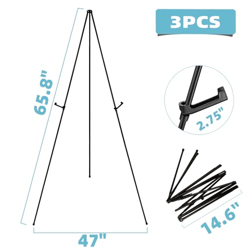 JEAWIWI Easel Stand 65 Inches 3 Pcs, Lightweight Adjustable Art Easel for Display, Painting, Wedding Sign, Poster, Black Metal Easel with Portable - WoodArtSupply