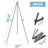 JEAWIWI Easel Stand 65 Inches 3 Pcs, Lightweight Adjustable Art Easel for Display, Painting, Wedding Sign, Poster, Black Metal Easel with Portable JEAWIWI