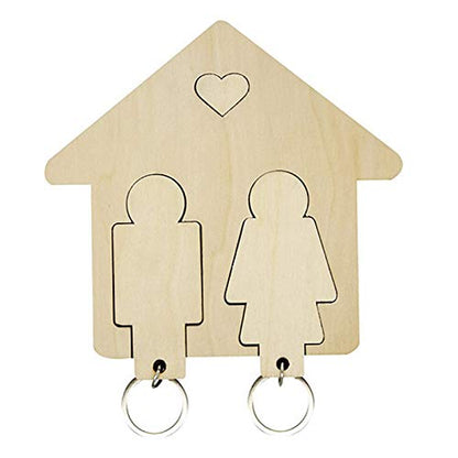 House Shape Wooden Wall Key Holders Wood Key Hook Unfinished Wood Wall Decoration 6”x6” - WoodArtSupply