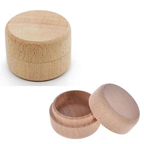 HOLLY TRIP 2PCS Small Round Unpainted Wooden Box, Wedding Ring Jewelry Boxes DIY Storage Trinket Bearer Box Container Case - WoodArtSupply