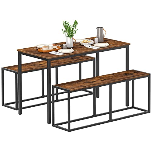 HOOBRO Dining Bench, 47.2 Inch Table Bench, Industrial Style Kitchen Bench, Steel Frame, Easy to Assemble, for Kitchen, Dining Room, Rustic Brown and HOOBRO