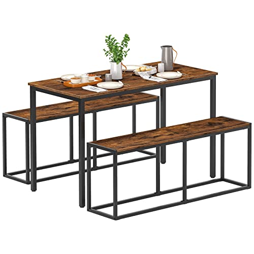 HOOBRO Dining Bench, 47.2 Inch Table Bench, Industrial Style Kitchen Bench, Steel Frame, Easy to Assemble, for Kitchen, Dining Room, Rustic Brown and