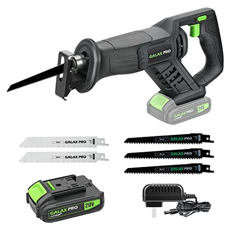 GALAX PRO Reciprocating Saw, Cordless Reciprocating Saw with battery, 0-3000RPM, 20V 2.0Ah Cordless Saw, 3pcs 6-inch Wood Saw Blade & 2pcs 6-inch GALAX PRO