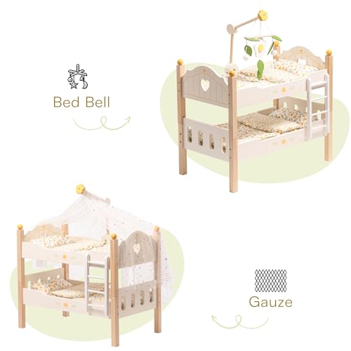 ROBOTIME Doll Bunk Beds Cradle for 18 inch Dolls, Wooden Baby Doll Beds Cribs fits American Girls (Wood, 2 Pcs Beds) ROBOTIME