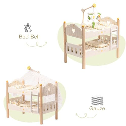 ROBOTIME Doll Bunk Beds Cradle for 18 inch Dolls, Wooden Baby Doll Beds Cribs fits American Girls (Wood, 2 Pcs Beds)