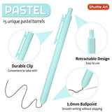 Shuttle Art Ballpoint Pens, 15 Pack Pastel Retractable Black Ink Ball Point Pens, Cute Pens 1.0mm Medium Point Quick Drying for Writing Journaling Shuttle Art