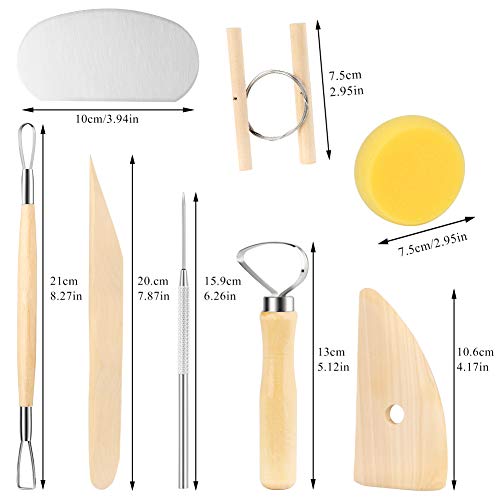 8 Pieces Wooden Pottery Sculpting Clay Cleaning Tool Set, Includes Clay Cutting, Modeling, Trimming Tools, for Beginner Level Pottery and Smoothing, Zlulary