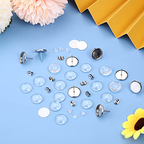 300 Pieces Sublimation Blank Stud Earring Kit, 50 Stainless Steel Bezel Blank Stud 50 Clear Glass Cabochon 50 Clear Earring Back 50 Stainless Steel - WoodArtSupply