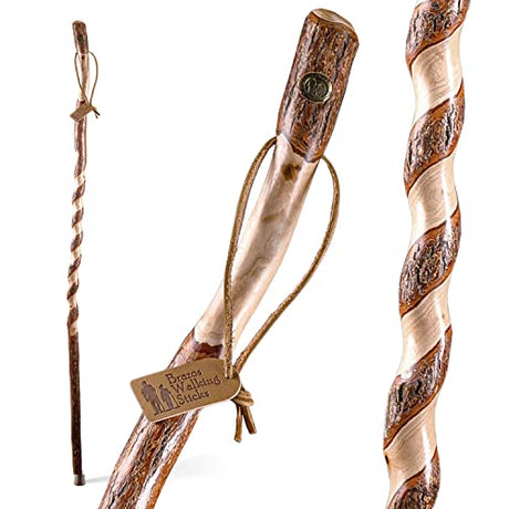 Brazos Rustic Wood Walking Stick, Twisted Sassafras, Traditional Style Handle, for Men & Women, Made in the USA, 48" Brazos