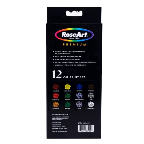 RoseArt Premium Oil Paint - Set 12 Colors, Maximum Strength Pigmented Oil Paints for Professionals, Students, multi (83402) - WoodArtSupply