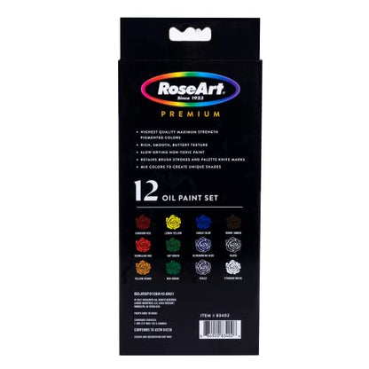 RoseArt Premium Oil Paint - Set 12 Colors, Maximum Strength Pigmented Oil Paints for Professionals, Students, multi (83402) - WoodArtSupply